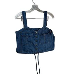 NEW We The Free Cropped Button‎ Detail Denim Top in Blue Small